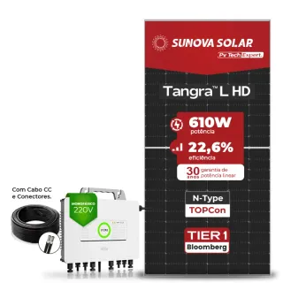 Gerador de Energia Solar Microinversor SAJ Sem Estrutura SGF 2,44KWP SUNOVA N-TYPE MONO 610W M2 2.25KW 4MPPT MONO 220V COM CABO 