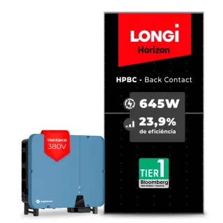 Gerador de Energia Solar On Grid Solplanet Telhado Metálico Mini Trilho SGF 56,76KWP LONGI 645W HPBC ASW 50KW 5MPPT TRIF 380V