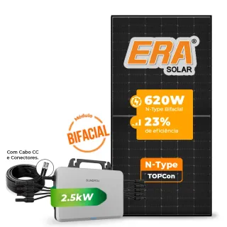 Gerador de Energia Solar Microinversor Sungrow Telhado Cerâmico Gancho SGF 2,48KWP ERA BLACK FRAME 620W S2500S-L 2.5KW 4MPPT MONO 220V COM CABO