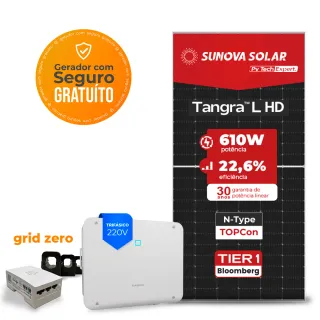 Gerador de Energia Solar Grid Zero Sungrow Telhado Fibro Parafuso Madeira SGF 28,06KWP SUNOVA N-TYPE MONO 610W SG P2-LV 25KW 3MPPT TRIF 220V