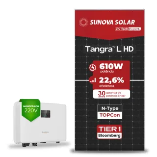 Gerador de Energia Solar On Grid Sungrow Telhado Metálico Perfil 55cm Mini SGF 3,05KWP SUNOVA N-TYPE MONO 610W SG RS-L 3KW 1MPPT MONO 220V