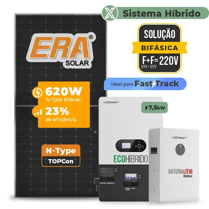 Gerador de Energia Solar Hibrido Luxpower com Bateria Laje Inclinação SGF 9,92KWP ERA BIF 620W ECO HIBRIDO 7.5KW 220V DC48V BAT. LITIO 10,24kWh