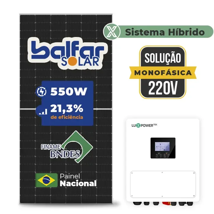 Gerador de Energia Solar Hibrido Luxpower sem Bateria Laje Inclinação SGF 7,7KWP FINAME 550W SNA 6KW MONO 220V DC48V SEM BATERIA