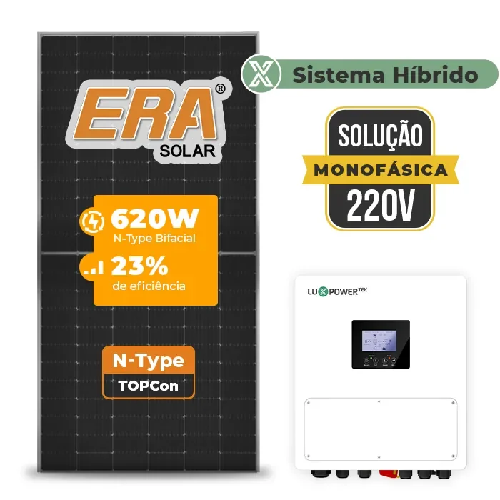Gerador de Energia Solar Hibrido Luxpower sem Bateria Laje Inclinação SGF 9,92KWP ERA BIF 620W SNA 6KW MONO 220V DC48V SEM BATERIA