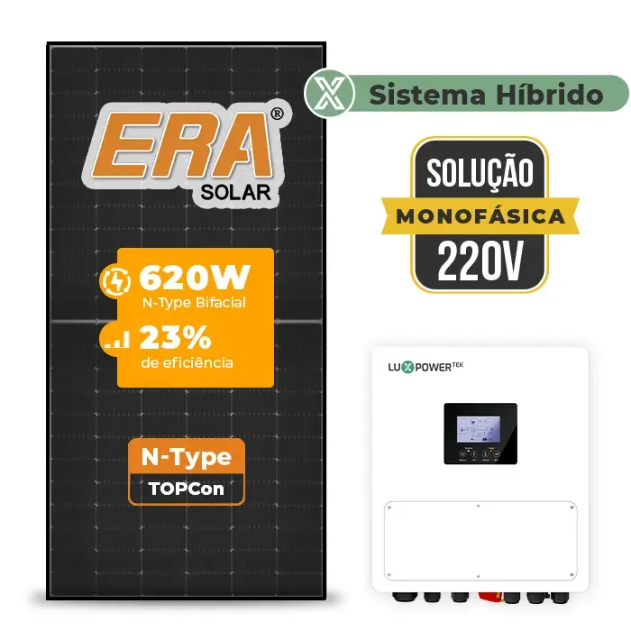 Gerador de Energia Solar Hibrido Luxpower sem Bateria Laje Inclinação SGF 7,44KWP ERA BLACK 620W SNA 6KW MONO 220V DC48V SEM BATERIA