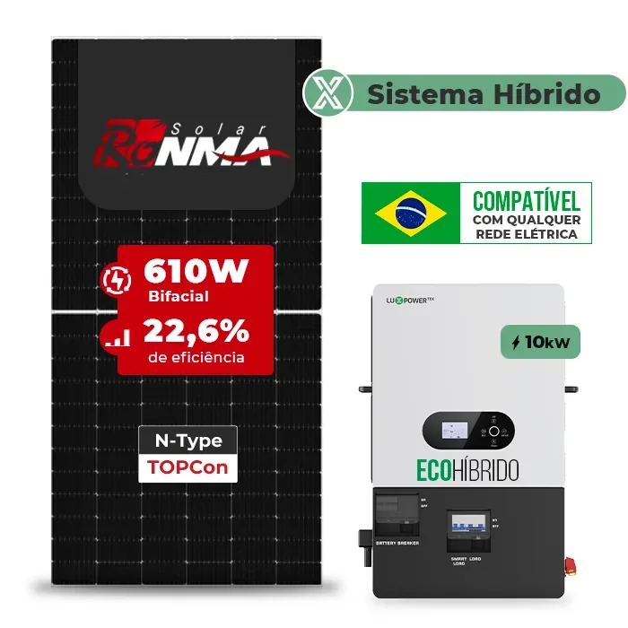 Gerador de Energia Solar Hibrido Luxpower sem Bateria Sem Estrutura SGF 12,2KWP RONMA 610W ECO HIBRIDO 10KW 220V DC48V SEM BATERIA