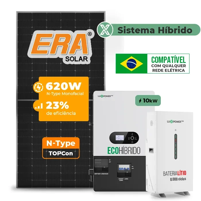 Gerador de Energia Solar Hibrido Luxpower com Bateria Sem Estrutura SGF 14,88KWP ERA 620W ECO HIBRIDO 10KW 220V DC48V BAT. LITIO 14,3kWh