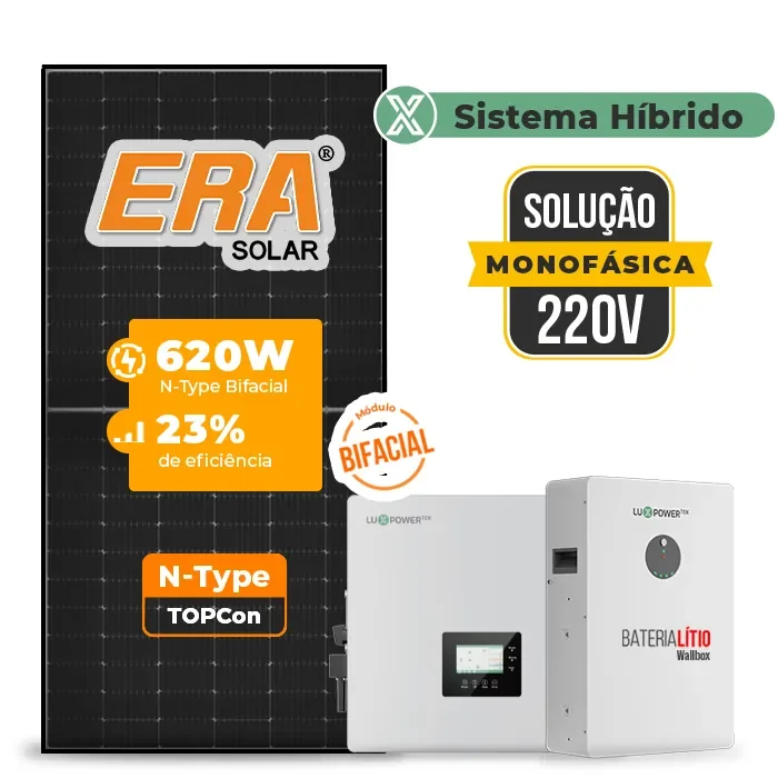 Gerador de Energia Solar Off Grid Interativo Luxpower Telhado Metálico Mini Trilho SGF 18,6KWP ERA BLACK 620W GEN-LB-EU 10KW AC 220 MONO DC48V BAT. LITIO 15,36kWh