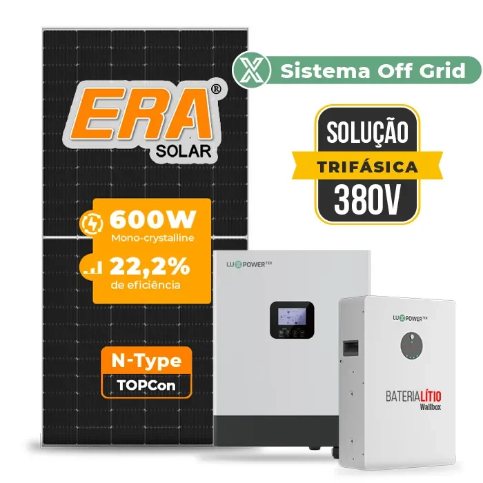 Gerador de Energia Solar Off Grid Interativo Luxpower Solo Mesa 8 Painéis SGF 9,6KWP ERA 600W GEN-LB-EU 5KW AC 220 MONO DC48V BAT. LITIO 5,12kWh