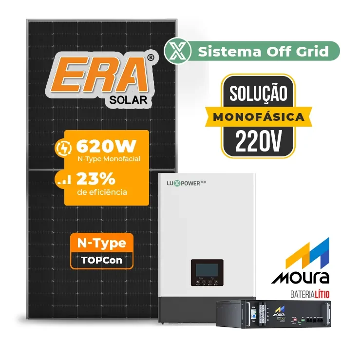 Gerador de Energia Solar Retrofit Luxpower Sem Estrutura SGF 1,24KWP ERA 620W WPV 5KW AC 220 MONO DC48V BAT. LITIO 4,8kWh