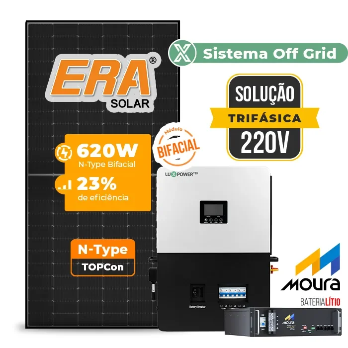 Gerador de Energia Solar Retrofit Luxpower Sem Estrutura SGF 3,72KWP ERA BLACK 620W WPV 5KW AC TRIF. 380V DC48V BAT. LITIO 19,2kWh