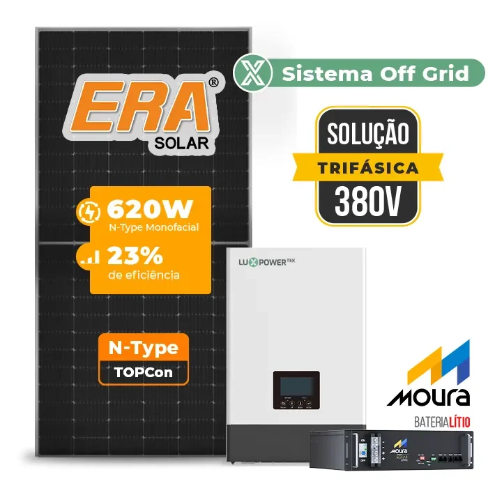 Gerador de Energia Solar Retrofit Luxpower Sem Estrutura SGF 3,72KWP ERA 620W WPV 5KW AC TRIF. 380V DC48V BAT. LITIO 19,2kWh