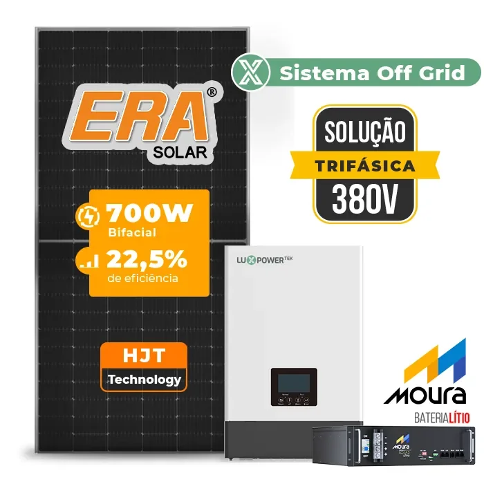 Gerador de Energia Solar Retrofit Luxpower Sem Estrutura SGF 4,2KWP ERA 700W WPV 5KW AC TRIF. 380V DC48V BAT. LITIO 19,2kWh