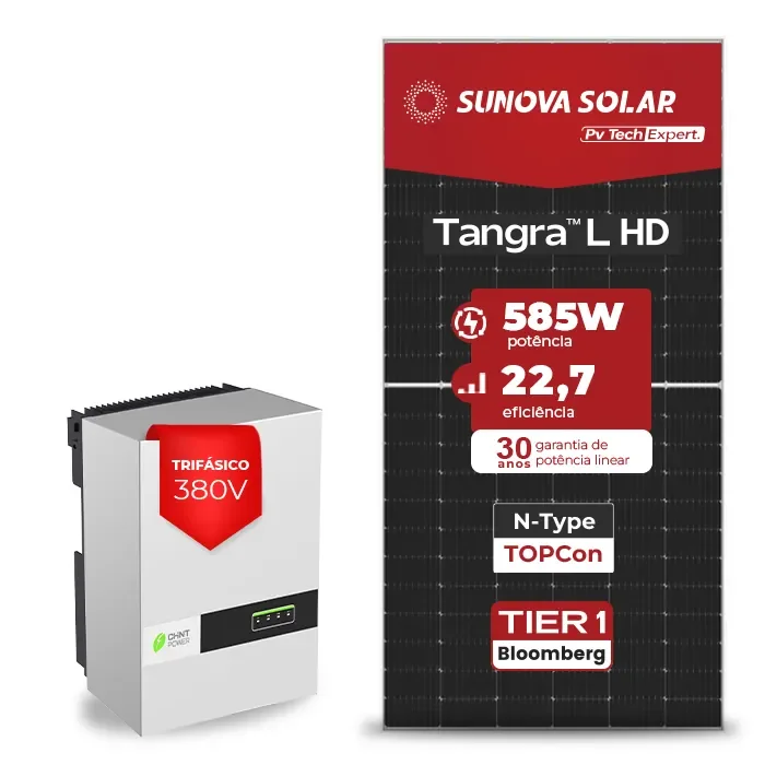 Gerador de Energia Solar On Grid Chint Power Sem Estrutura SGF 15,21KWP SUNOVA N-TYPE MONO 585W SCA 15KW 2MPPT TRIF 380V