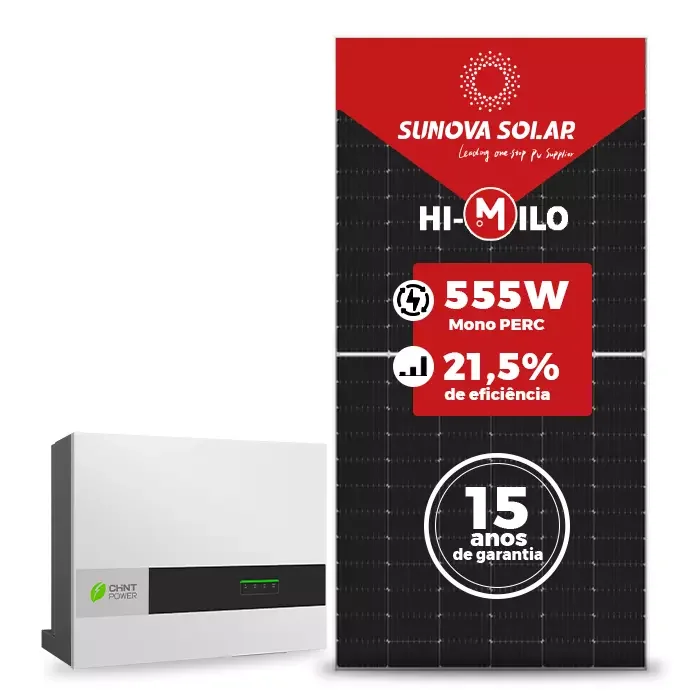 Gerador de Energia Solar On Grid Chint Power Solo Mesa 8 Painéis SGF 15,54KWP SUNOVA MONO 555W SCA 16KW 2MPPT TRIF 220V