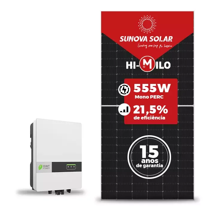Gerador de Energia Solar On Grid Chint Power Sem Estrutura SGF 4,44KWP SUNOVA MONO 555W SCA 3KW 1 MPPT MONO 220V