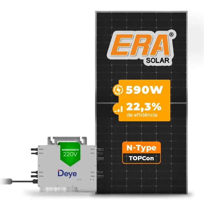 Gerador de Energia Solar Microinversor DEYE Sem Estrutura SGF 2,36KWP ERA N-TYPE MONO 590W SUN 2.25KW 4MPPT MONO 220V