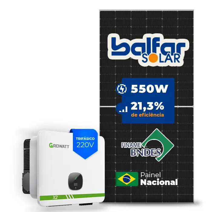 Gerador de Energia Solar On Grid Growatt Telhado Fibro Parafuso Metal SGF 26,40KWP BALFAR FINAME 550W MID XL2 25KW 4MPPT TRIF 220V