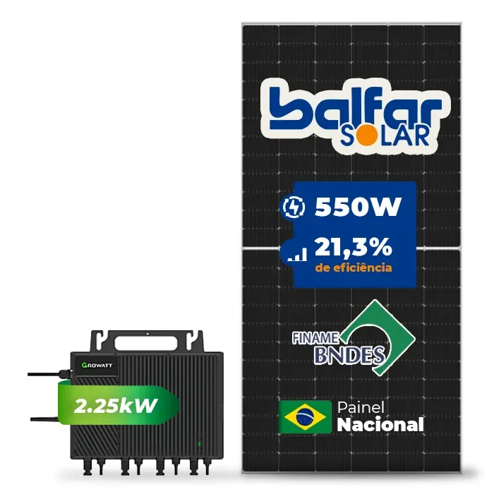 Gerador de Energia Solar Microinversor Growatt Telhado Fibro Parafuso Metal SGF 6,60KWP BALFAR FINAME 550W NEO 2.25KW 4MPPT MONO 220V
