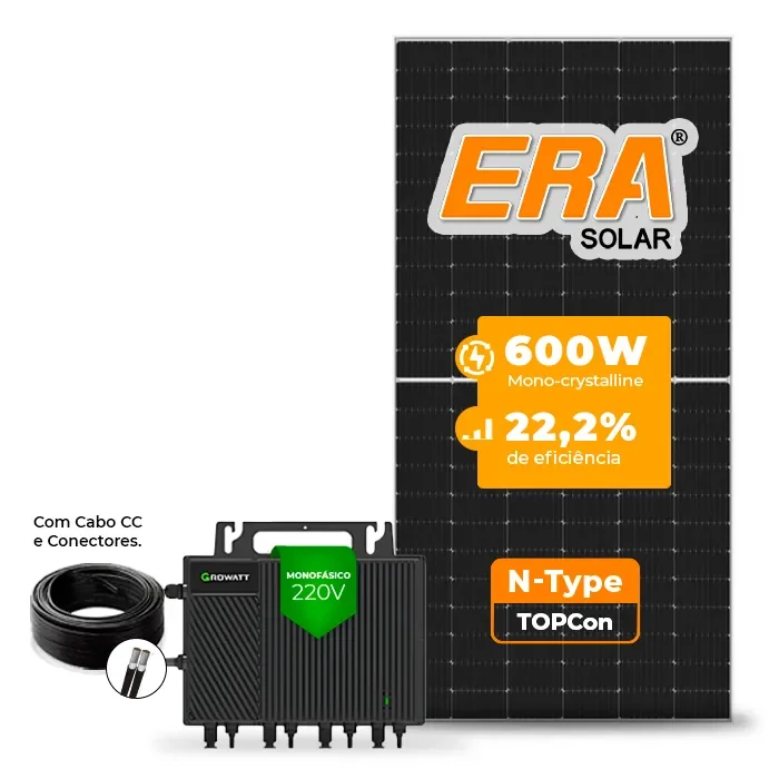 Gerador de Energia Solar Microinversor Growatt Telhado Fibro Parafuso Madeira SGF 7,20KWP ERA N-TYPE MONO 600W NEO 2KW 4MPPT MONO 220V COM CABO