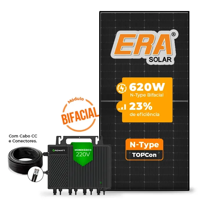 Gerador de Energia Solar Microinversor Growatt Sem Estrutura SGF 7,44KWP ERA BLACK FRAME 620W NEO 2KW 4MPPT MONO 220V COM CABO