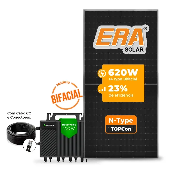 Gerador de Energia Solar Microinversor Growatt Sem Estrutura SGF 2,48KWP ERA BIFACIAL 620W NEO 2KW 4MPPT MONO 220V COM CABO