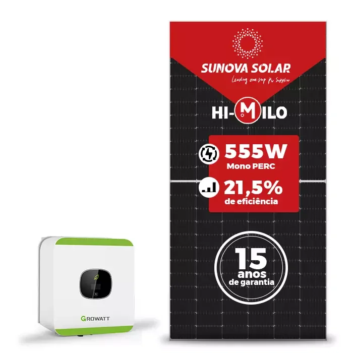 Gerador de Energia Solar Microinversor Growatt Sem Estrutura SGF 3,885KWP SUNOVA MONO 555W MIC 3KW 1MPPT MONO 220V
