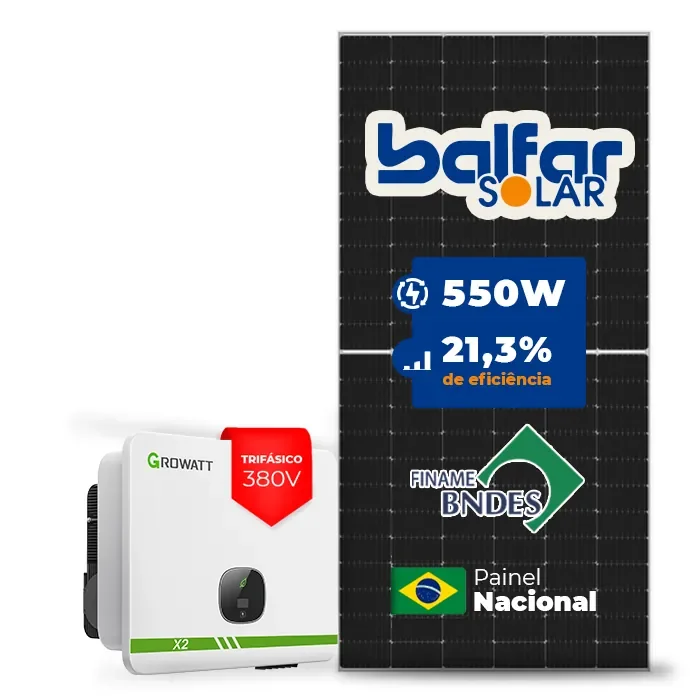 Gerador de Energia Solar On Grid Growatt Laje Inclinação SGF 34,10KWP BALFAR FINAME 550W MID X2 25KW 2MPPT TRIF 380V