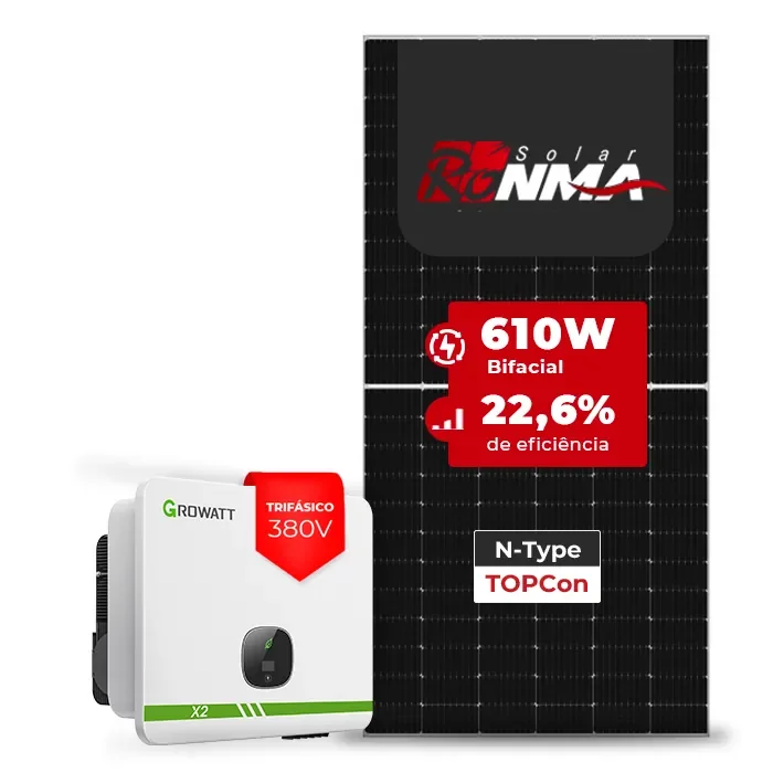 Gerador de Energia Solar On Grid Growatt Sem Estrutura SGF 23,18KWP RONMA 610W BIFACIAL MID X2 20KW 2MPPT TRIF 380V