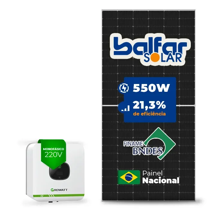 Gerador de Energia Solar On Grid Growatt Telhado Metálico Mini Trilho SGF 3,30KWP BALFAR FINAME 550W MIC X2 3KW 1MPPT MONO 220V