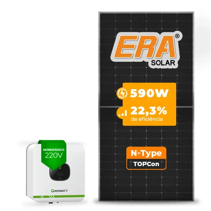Gerador de Energia Solar On Grid Growatt Laje Inclinação SGF 4,72KWP ERA N-TYPE MONO 590W MIC X2 3KW 1MPPT MONO 220V