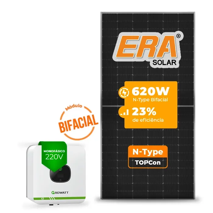 Gerador de Energia Solar On Grid Growatt Sem Estrutura SGF 4,96KWP ERA BIFACIAL 620W MIC X2 3KW 1MPPT MONO 220V