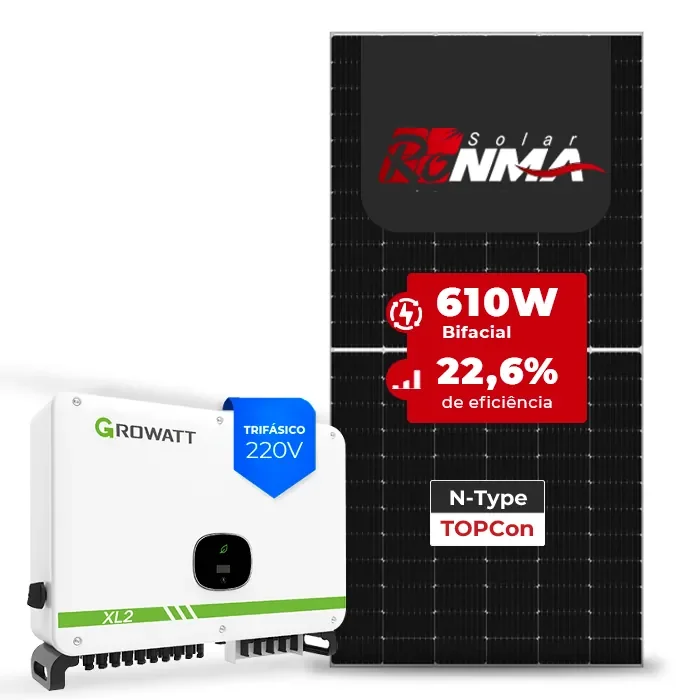 Gerador de Energia Solar On Grid Growatt Sem Estrutura SGF 46,36KWP RONMA 610W BIFACIAL MAC XL2 30KW 3MPPT TRIF 220V