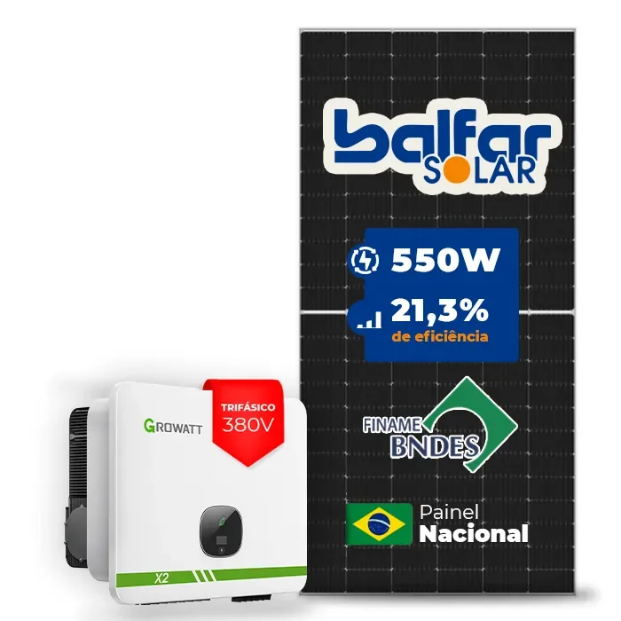 Gerador de Energia Solar On Grid Growatt Telhado Fibro Parafuso Madeira SGF 59,40KWP BALFAR FINAME 550W MID X2 50KW 4MPPT TRIF 380V