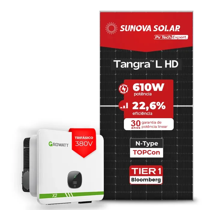 Gerador de Energia Solar On Grid Growatt Telhado Ondulado SGF 80,52KWP SUNOVA N-TYPE MONO 610W MAX 75KW 7MPPT TRIF 380V