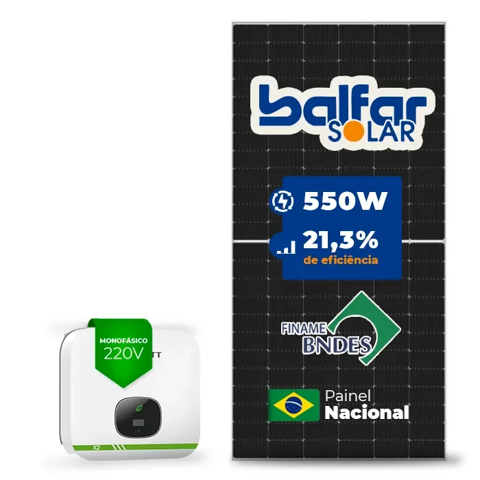 Gerador de Energia Solar On Grid Growatt Telhado Fibro Parafuso Metal SGF 5,50KWP BALFAR FINAME 550W MIN X2 6KW 2MPPT MONO 220V