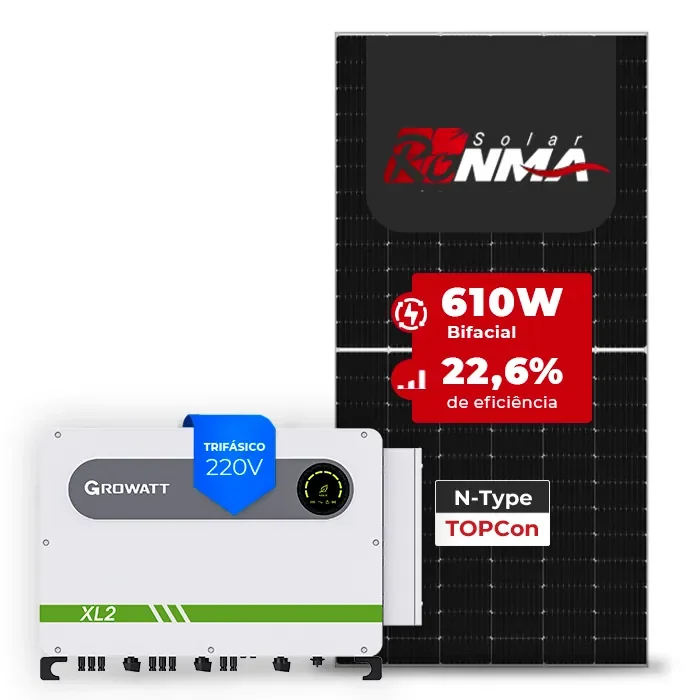 Gerador de Energia Solar On Grid Growatt Sem Estrutura SGF 78,08KWP RONMA 610W BIFACIAL MAX XL2 50KW 8MPPT TRIF 220V