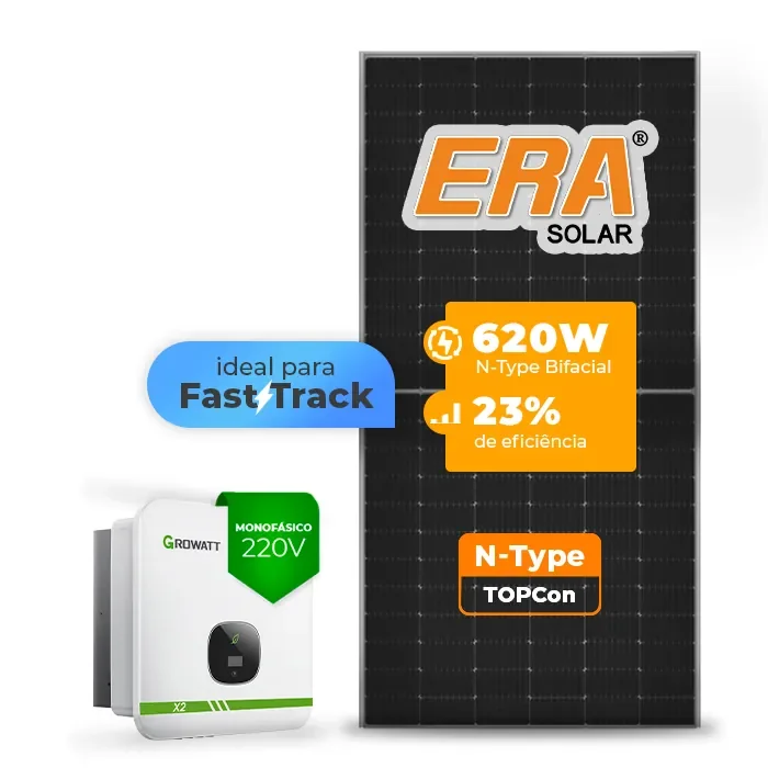 Gerador de Energia Solar On Grid Growatt Telhado Fibro Parafuso Metal SGF 8,68KWP ERA N-TYPE MONO 620W MIN X2 7.5KW 2MPPT FAST TRACK MONO 220V