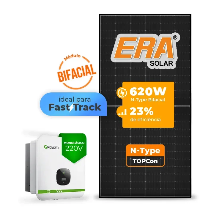 Gerador de Energia Solar On Grid Growatt Telhado Fibro Parafuso Metal SGF 6,20KWP ERA BLACK FRAME 620W MIN X2 7.5KW 2MPPT FAST TRACK MONO 220V