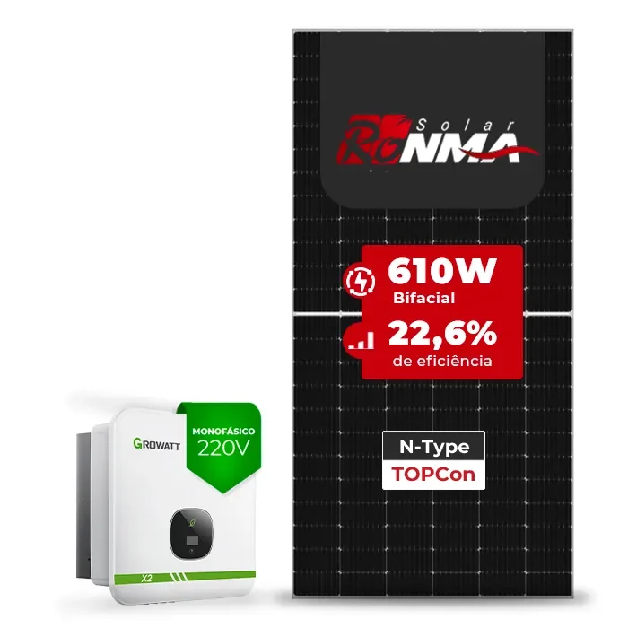 Gerador de Energia Solar On Grid Growatt Sem Estrutura SGF 9,76KWP RONMA 610W BIFACIAL MIN X2 8KW 3MPPT MONO 220V