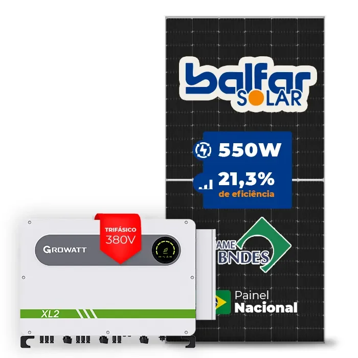 Gerador de Energia Solar On Grid Growatt Laje Inclinação SGF 99,00KWP BALFAR FINAME 550W MAX 75KW 7MPPT TRIF 380V