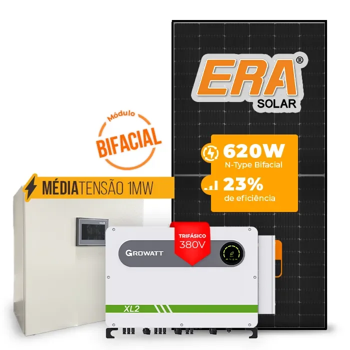 Gerador de Energia Solar Mercado Livre Growatt Média Tensão Sem Estrutura SGF 954,80KWP ERA BLACK FRAME 620W MAX 75KW 7MPPT TRIF 380V
