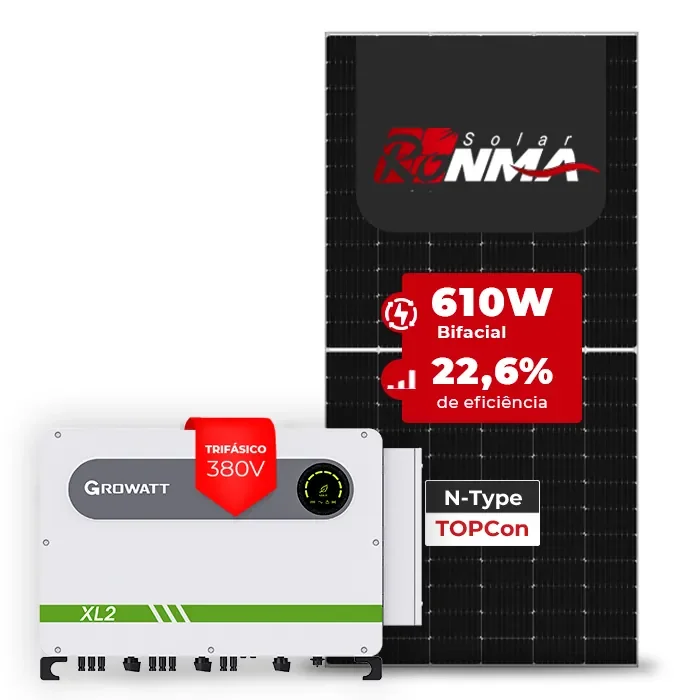 Gerador de Energia Solar On Grid Growatt Sem Estrutura SGF 91,50KWP RONMA 610W BIFACIAL MAX 75KW 7MPPT TRIF 380V