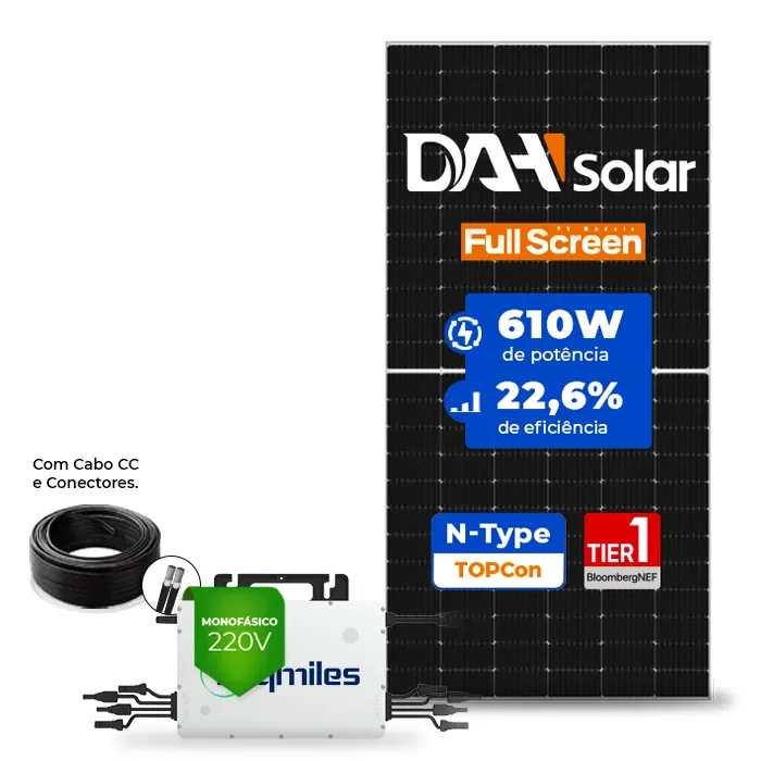 Gerador de Energia Solar On Grid Hoymiles Telhado Fibro Parafuso Metal SGF 9,76KWP DAH SOLAR 610W HMS-DW 2KW 2MPPT MONO 220V