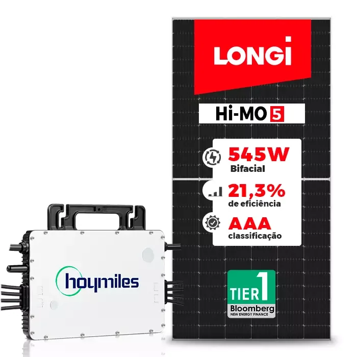 Gerador de Energia Solar On Grid Hoymiles Telhado Ondulado SGF 2,18KWP LONGI BIFACIAL 545W HMS 2KW 4MPPT MONO 220V COM CABO 