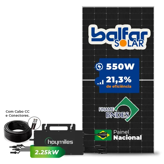 Gerador de Energia Solar Microinversor Hoymiles Sem Estrutura SGF 8,8KWP BALFAR FINAME 550W HMS-2250DW-4T 2.25KW 2MPPT MONO 220V COM CABO