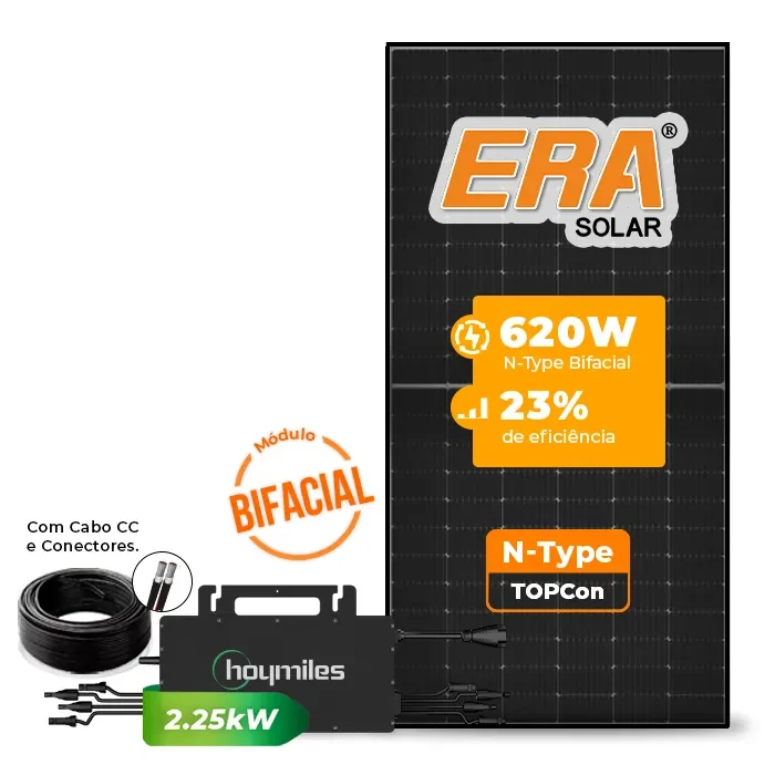 Gerador de Energia Solar Microinversor Hoymiles Sem Estrutura SGF 9,92KWP ERA BLACK FRAME 620W HMS-2250DW-4T 2.25KW 2MPPT MONO 220V COM CABO