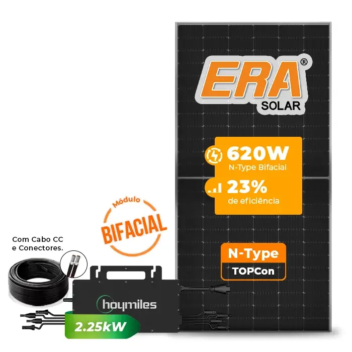 Gerador de Energia Solar Microinversor Hoymiles Sem Estrutura SGF 7,44KWP ERA BIFACIAL 620W HMS-2250DW-4T 2.25KW 2MPPT MONO 220V COM CABO