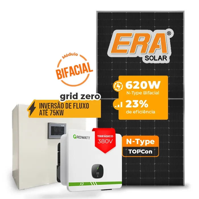 Gerador de Energia Solar Inversão de Fluxo Growatt Sem Estrutura SGF 59,52KWP ERA BIFACIAL 620W MID X2 50KW 4MPPT TRIF 380V