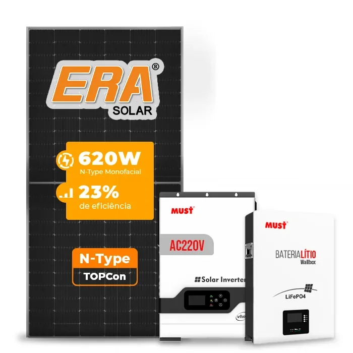 Gerador de Energia Solar Off Grid Interativo Must Sem Estrutura SGF 7,44KWP ERA 620W PV29 HP 5KW AC220V DC48V BAT. LITIO 5.12KWH 100A